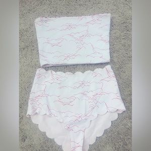 Marysia Corsica Scalloped High Waist Bikini Bottom & Strapless Top Size small